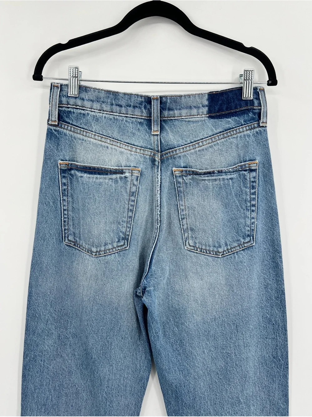 Etica Finn Venice Straight Leg High Rise Ankle Jeans Distressed Stretch Blue 26